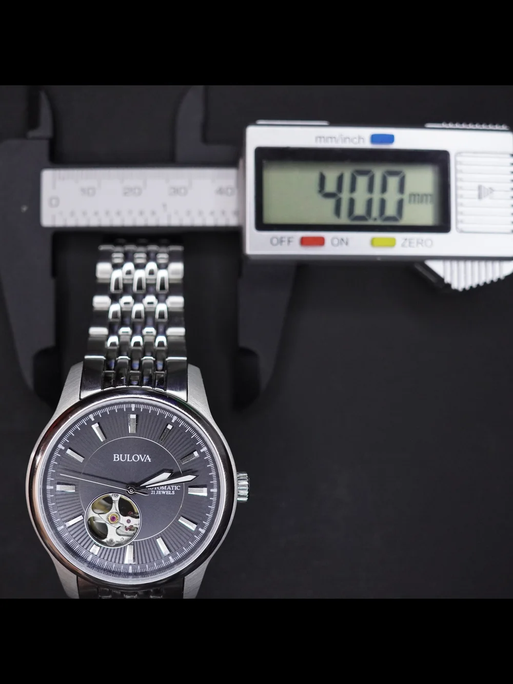 Bulova 96A190 Automatic 21 Jewels Open Heart Black Dial 40mm Men's Watch Runs
